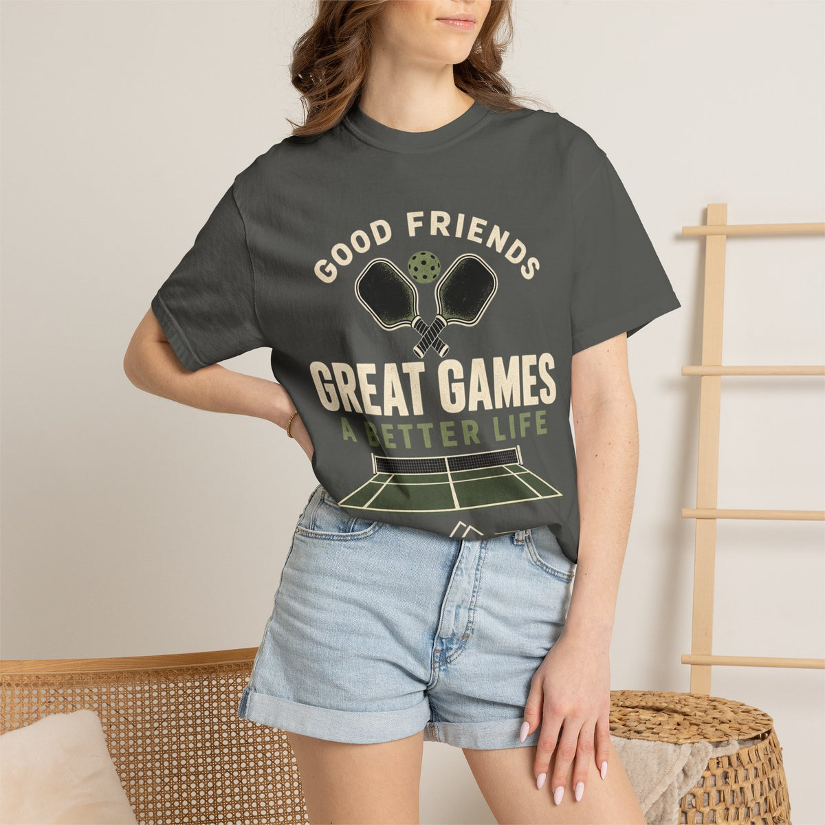 Pickleball T-Shirt — "Good Friends, Great Games, A Better Life"
