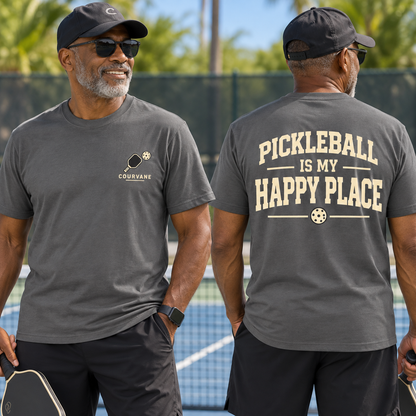 Pickleball Is My Happy Place T-Shirt - Front and Back Design