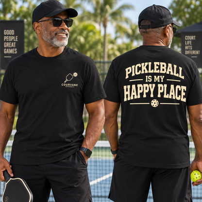 Pickleball Is My Happy Place T-Shirt - Front and Back Design