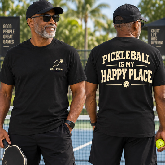Pickleball Is My Happy Place T-Shirt - Front and Back Design